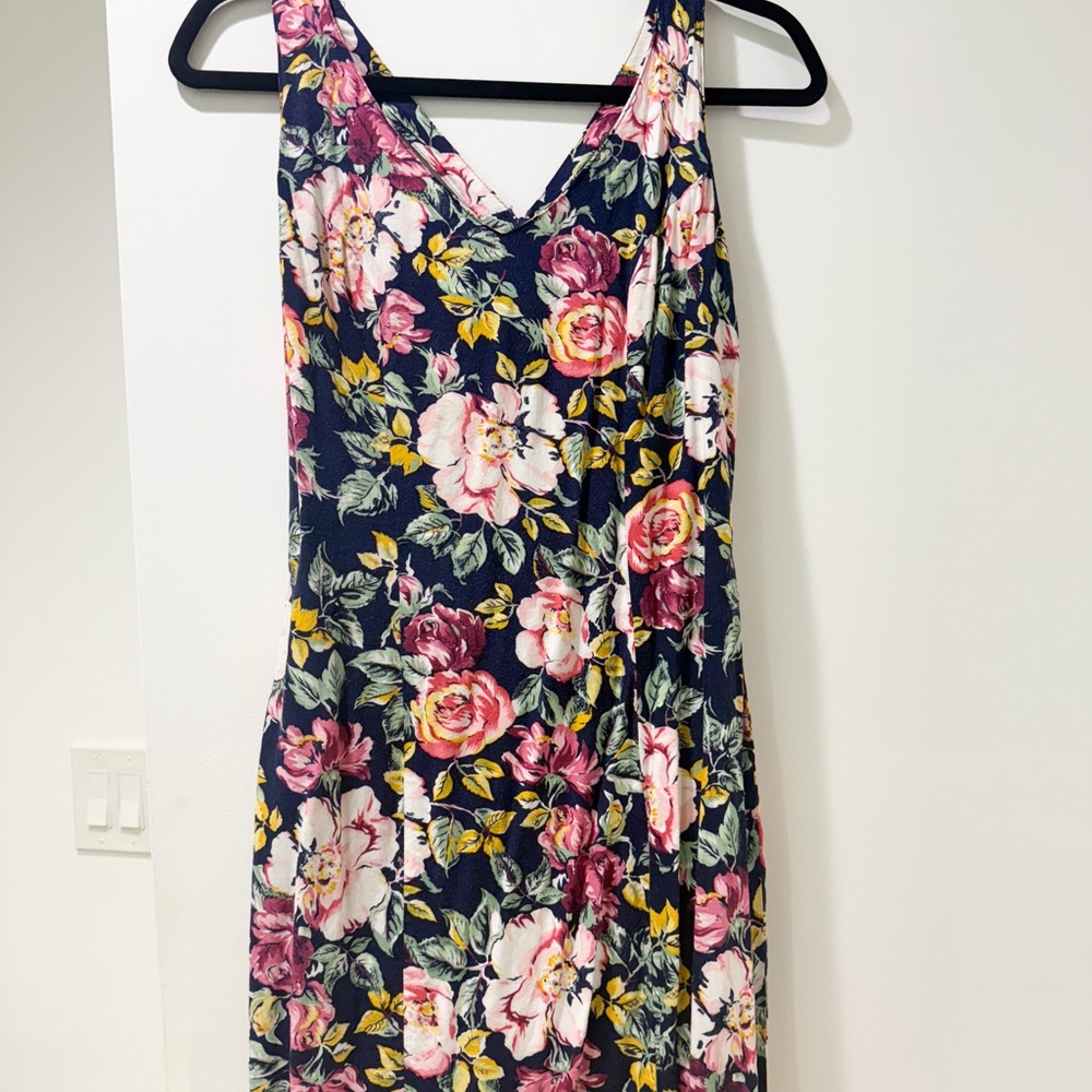 Vintage 90s Floral Rayon Mini Dress with a Bow-tie Back